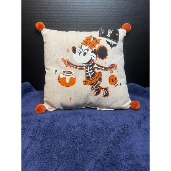 Disney Halloween Minnie Mouse Throw Pillow With Orange Pom-Poms - Picture 1 of 5